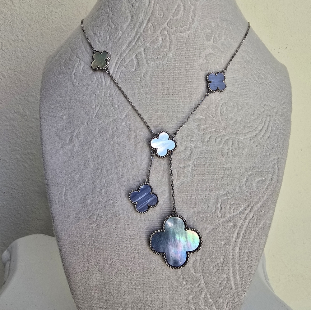 Silver-Tone Iridescent Clover Lariat Necklace - Women Jewelry